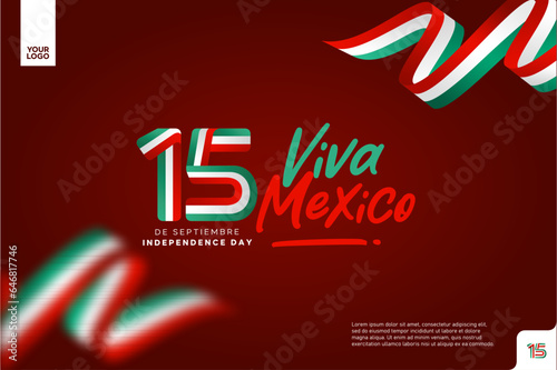 Mexico independence day logotype september 16th with flag background photo