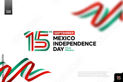 Mexico independence day logotype september 16th with flag background photo