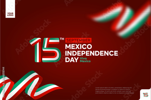 Mexico independence day logotype september 16th with flag background photo