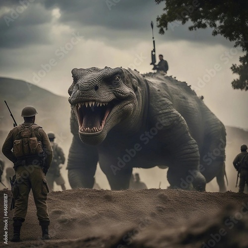 Giant beast battles armed forces