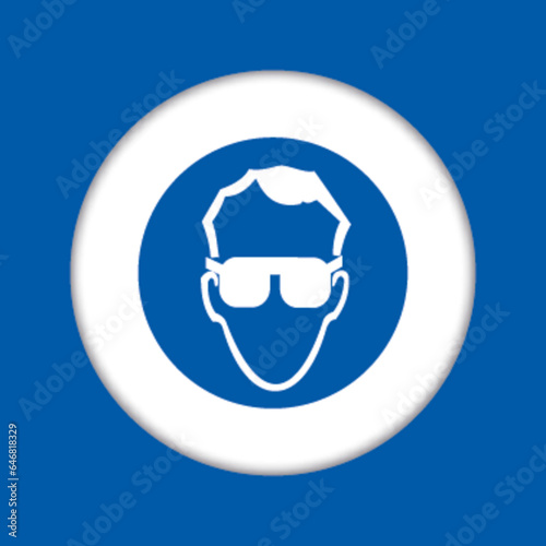 Panneau fond bleu equipement protection travail obligatoire lunette yeux