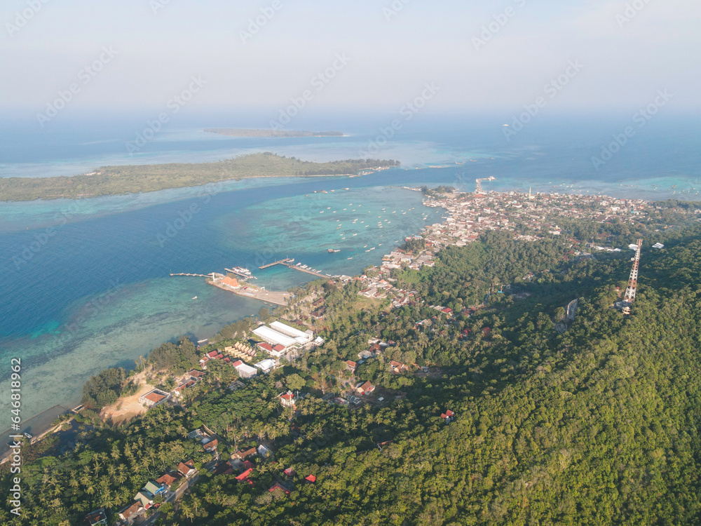 Aerial view of residential areas in Karimunjawa Islands, Jepara, Indonesia.