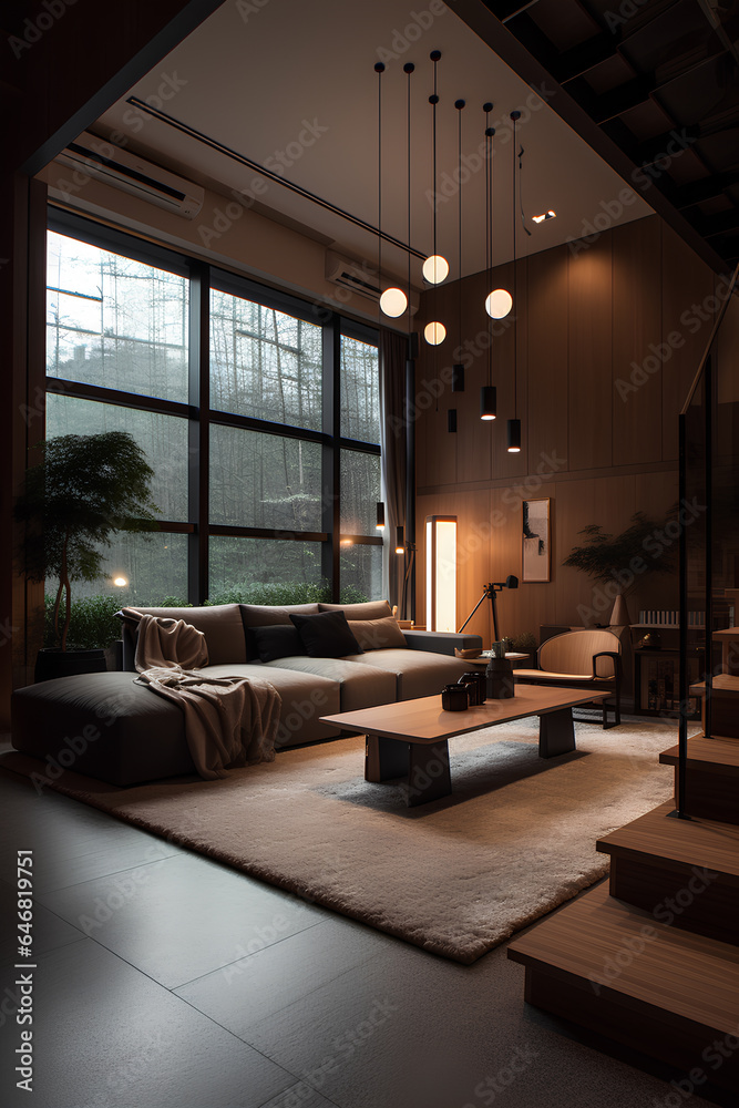 Fototapeta premium Japan style interior of living room in modern luxury house.