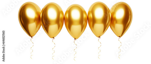 Set of golden foil balloons. Front view. Isolated on Transparent background.