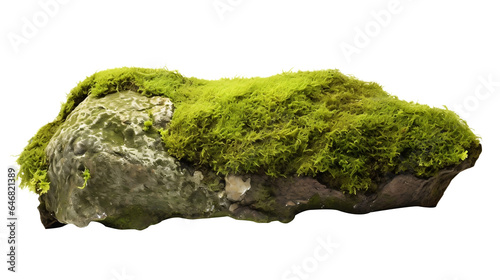 Nature mossy rock. Side view. Isolated on Transparent background.