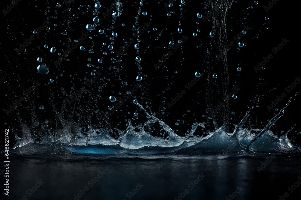 Splash of water on a black background. - obrazy, fototapety, plakaty 