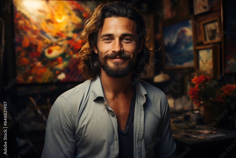 Fototapeta premium Caucasian Man Artist Backdrop Scene Charming Generative AI