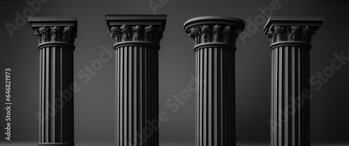 Bunch of doric column on plain black background from Generative AI