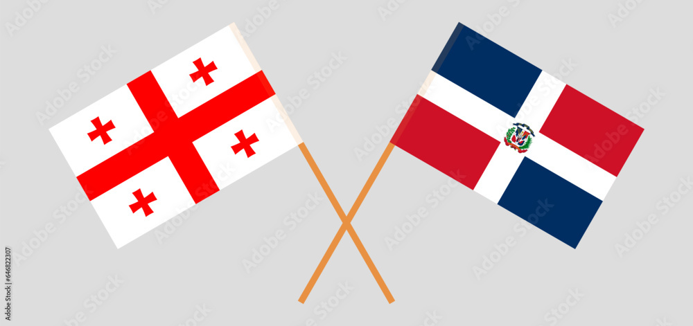 Crossed flags of Georgia and Dominican Republic. Official colors. Correct proportion