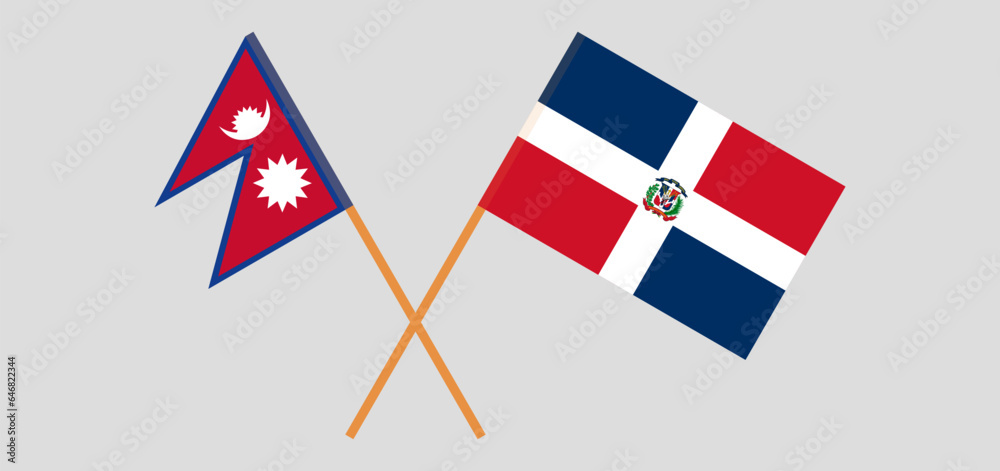 Crossed flags of Nepal and Dominican Republic. Official colors. Correct proportion