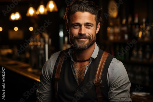 Caucasian Male Bartender Backdrop Good Looking Generative AI