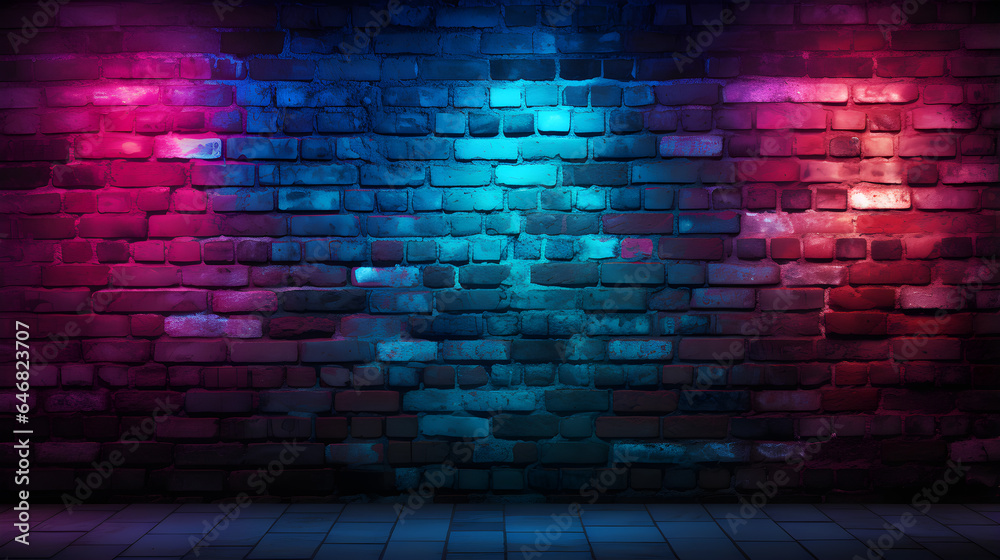 Neon light on brick walls. Background and Texture. Lighting Effect red and blue on brick wall for background Neon light on brick walls. Background and Texture. Lighting Effect red and blue on brick wall for background