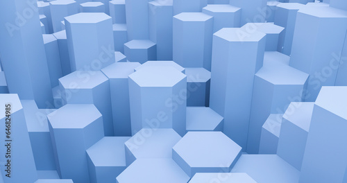 Abstract hexagon at blue background.
