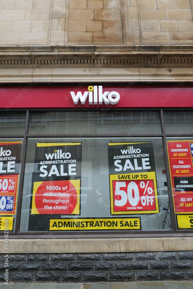 Bradford, UK 09 12 2023 Exterior of the Wilko hardware shop. The high