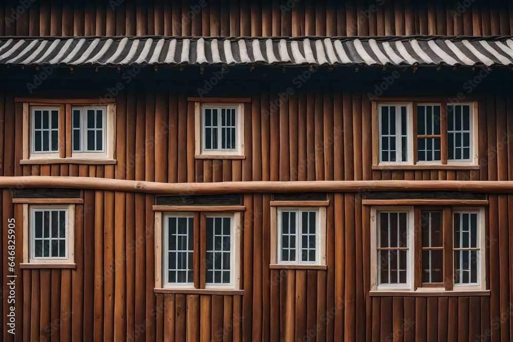 Wooden wall with closed windows of traditional house