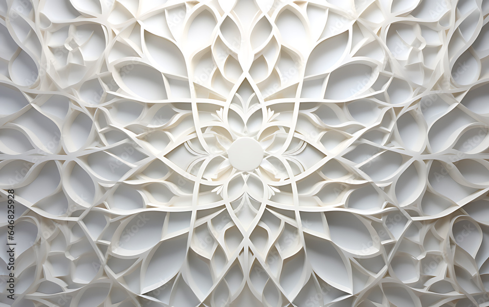 Islamic Paper Cut-Outs: White Abstract Design with Soft Geometry