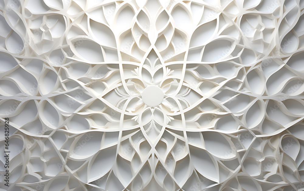 Islamic Paper Cut-Outs: White Abstract Design with Soft Geometry Islamic Paper Cut-Outs: White Abstract Design with Soft Geometry