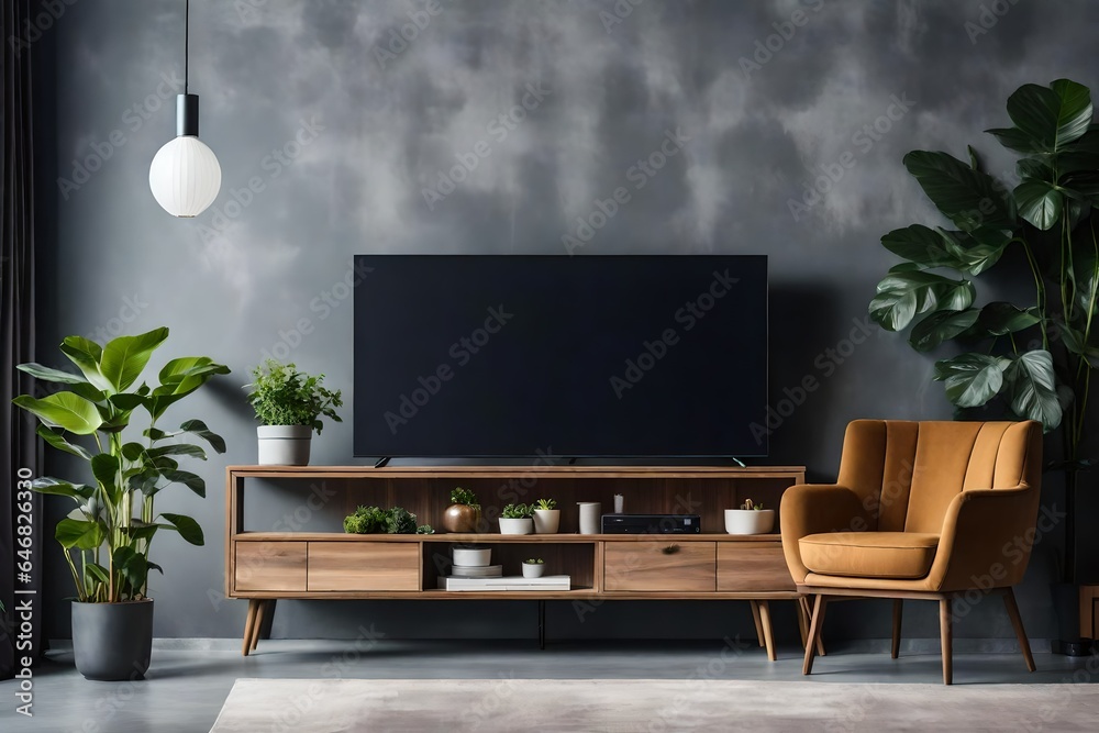 Cabinet TV, Shelf in modern empty room, 