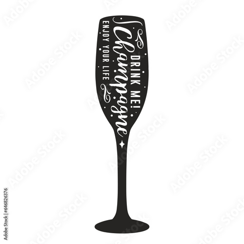 Champagne glassful silhouette sticker monochrome