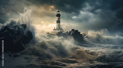 Imagine a breathtaking scene of a majestic lighthouse