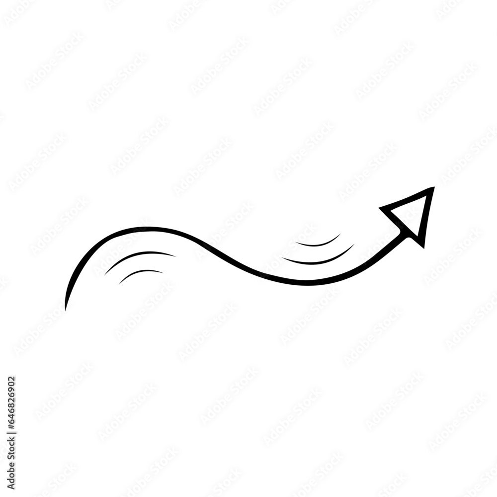 Vector black arrow doodle isolated icon on white background. Curved wave pointer design element. Vector black arrow doodle isolated icon on white background. Curved wave pointer design element.