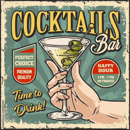 Cocktail bar colorful vintage flyer