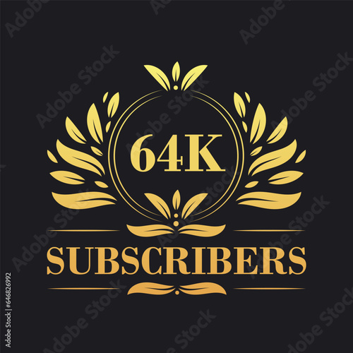 64K Subscribers celebration design. Luxurious 64K Subscribers logo for social media subscribers