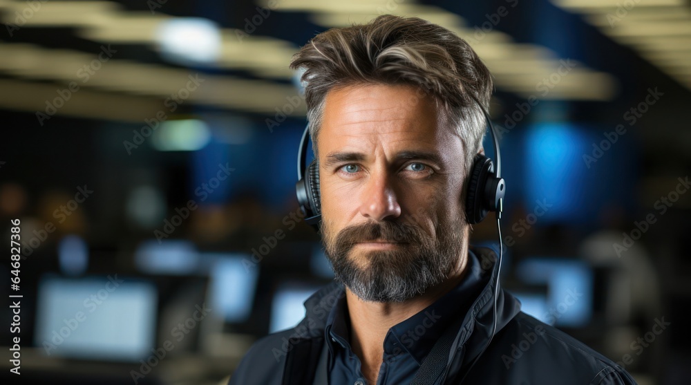 Caucasian Man Customer Service Representative Backdrop Good Looking Generative AI Caucasian Man Customer Service Representative Backdrop Good Looking Generative AI