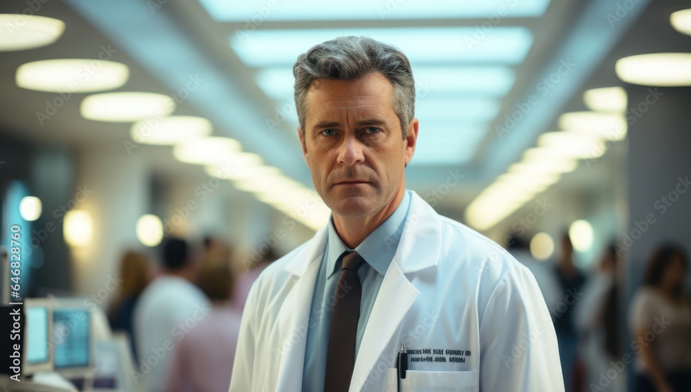 Fototapeta premium Caucasian Man Doctor Backdrop Scene Smart Generative AI