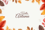 Hello autumn background, poster design. Banner with bright beautiful tree, leaves frame. Autumnal template