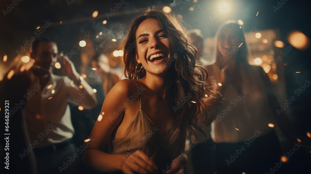 Beautiful young women celebrating having fun at a party