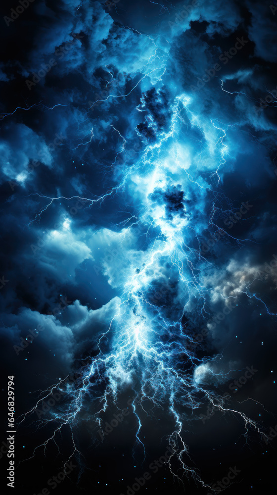 Lightning clouds dark sky electric blue art 
