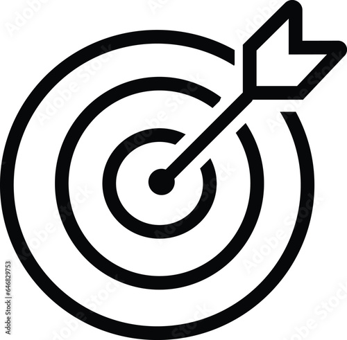 black Target icon. Dartboard with arrow. Marketing strategy sign. Goal achievement symbol. Target Icon in trendy editable stroke style isolated on transparent background.
