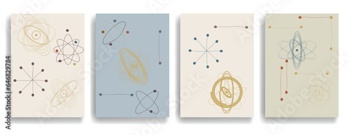 Vintage posters with atomic design elements . Mid century modern . Wall art , home deco . Vector abstract shape.