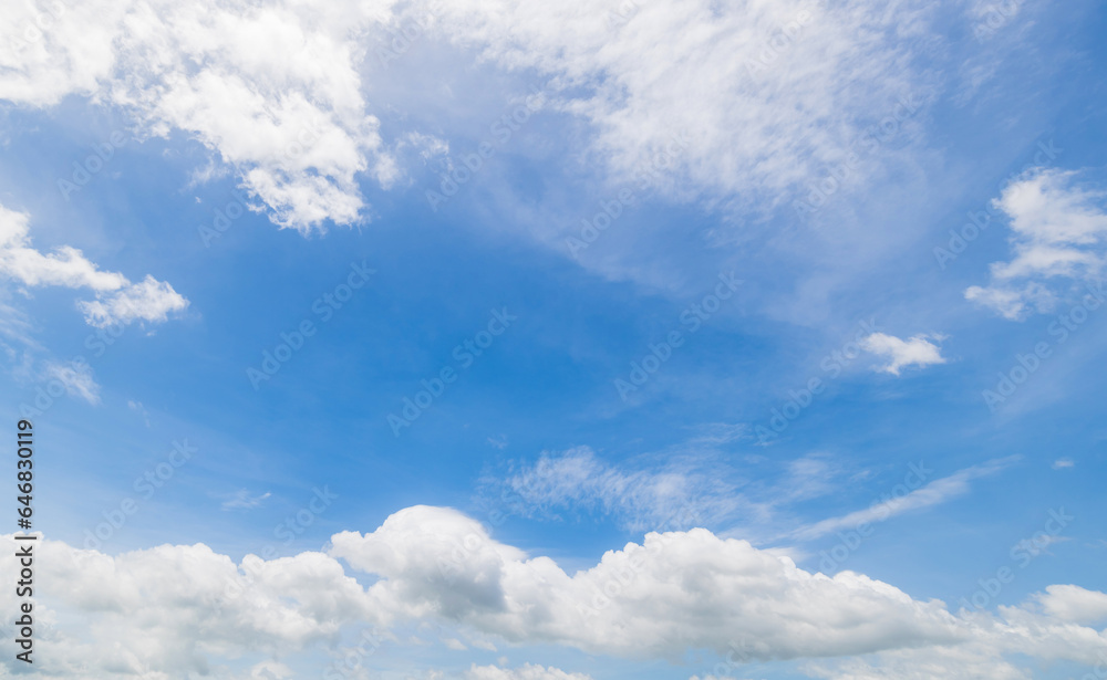 Panoramic view of clear blue sky and clouds, Blue sky background with tiny clouds. White fluffy clouds in the blue sky. Captivating stock photo featuring the mesmerizing beauty of the sky and clouds. Panoramic view of clear blue sky and clouds, Blue sky background with tiny clouds. White fluffy clouds in the blue sky. Captivating stock photo featuring the mesmerizing beauty of the sky and clouds.