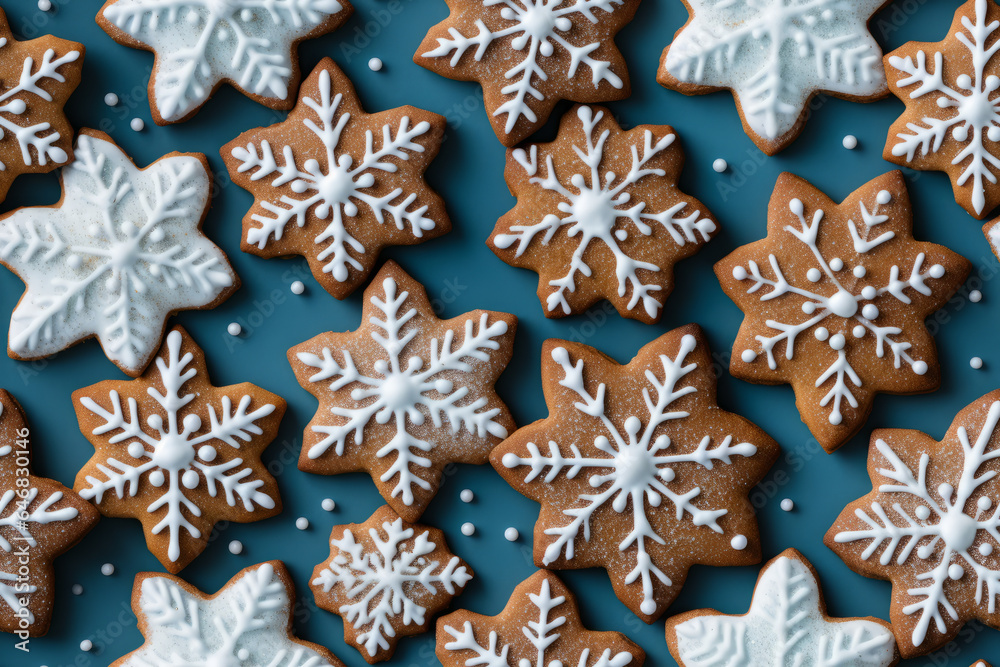 Christmas winter snowflake cookies. Seamless repeating background Christmas winter snowflake cookies. Seamless repeating background