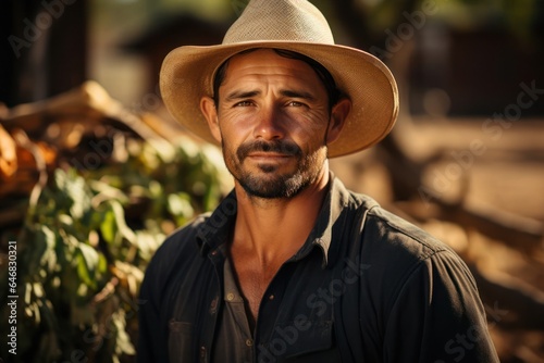 Caucasian Male Farmer Backdrop Scene Strong Generative AI