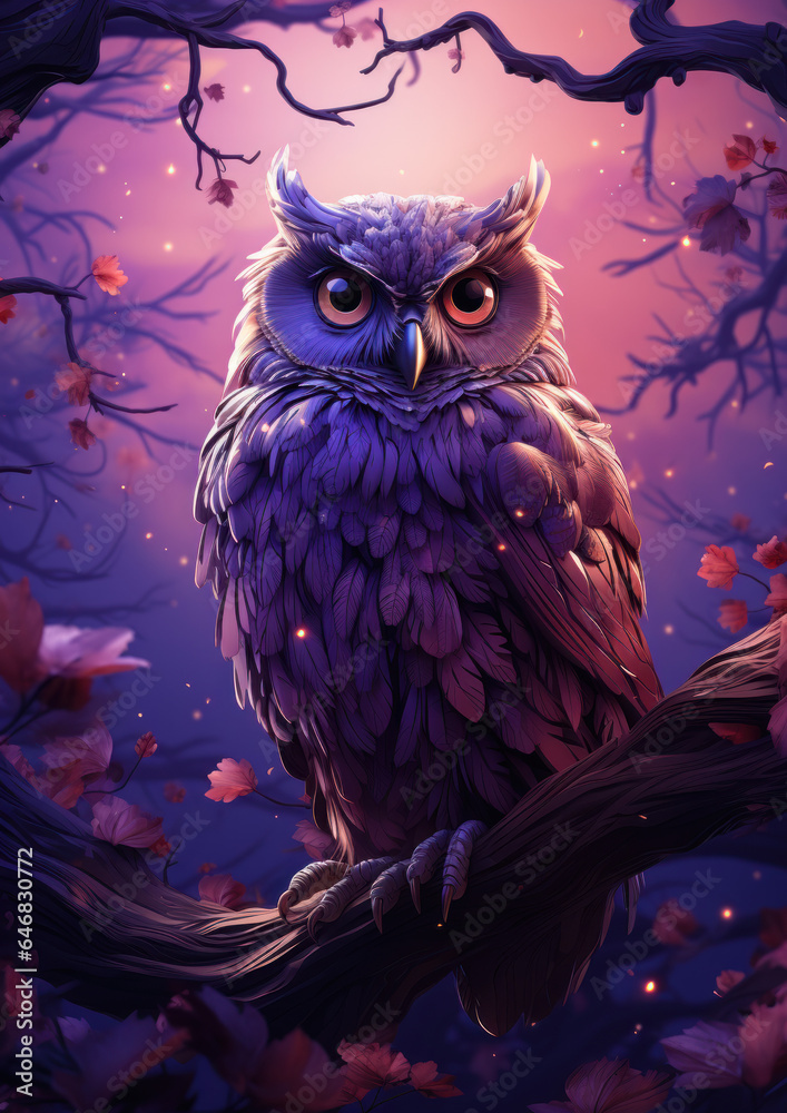 card design owl in the night purple background
card design owl in the night purple background