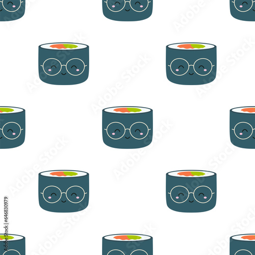 seamless pattern with sushi roll character