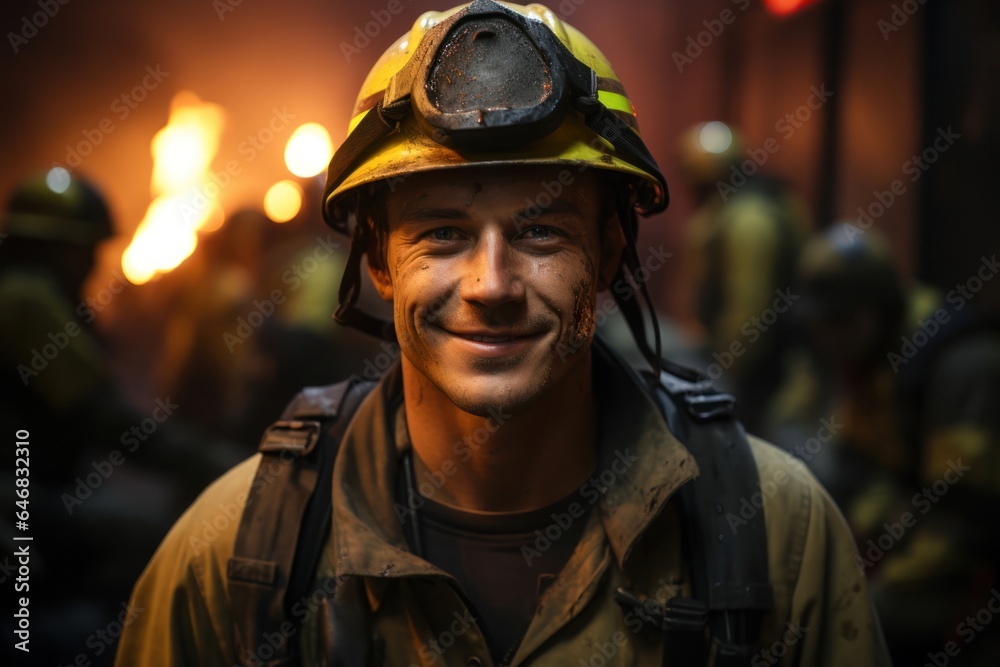 Caucasian Man Fire Fighter Backdrop Smart Generative AI Caucasian Man Fire Fighter Backdrop Smart Generative AI