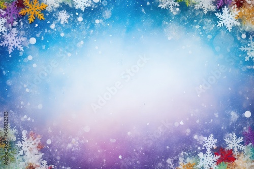 Winter New Year background with snowflakes. Empty space in the center for product placement or advertising text. © OleksandrZastrozhnov