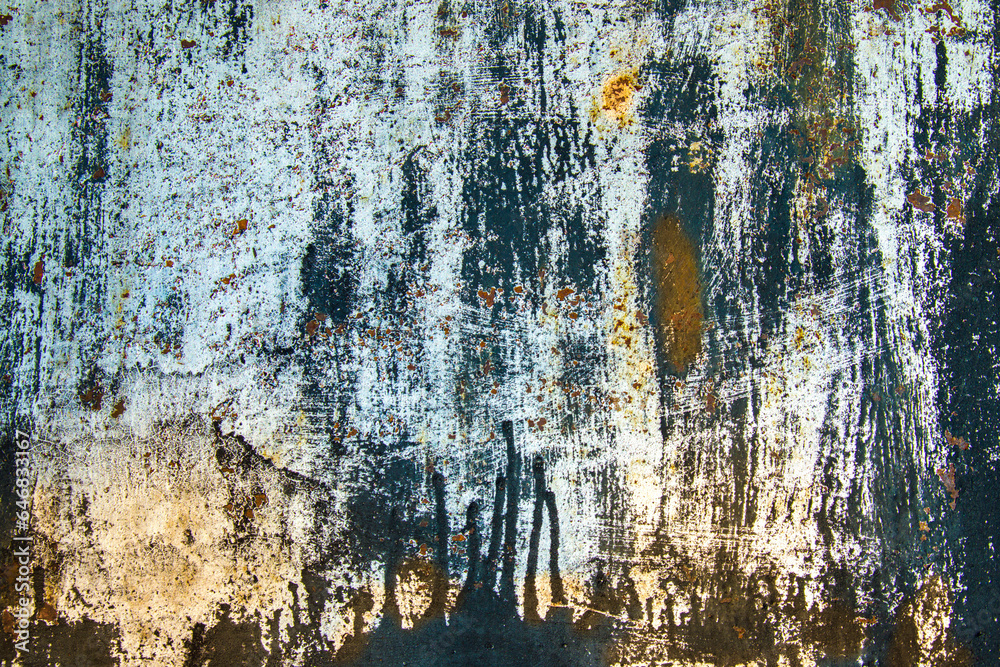 Old cracked paint in craquelure on a rusty metal surface Grunge rusted metal texture. Rusty corrosion and oxidized background. Worn metallic iron rusty metal background.