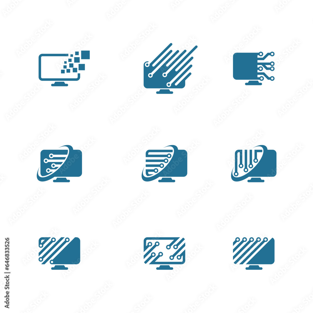 set of logo computer tech repair vector icon set of logo computer tech repair vector icon