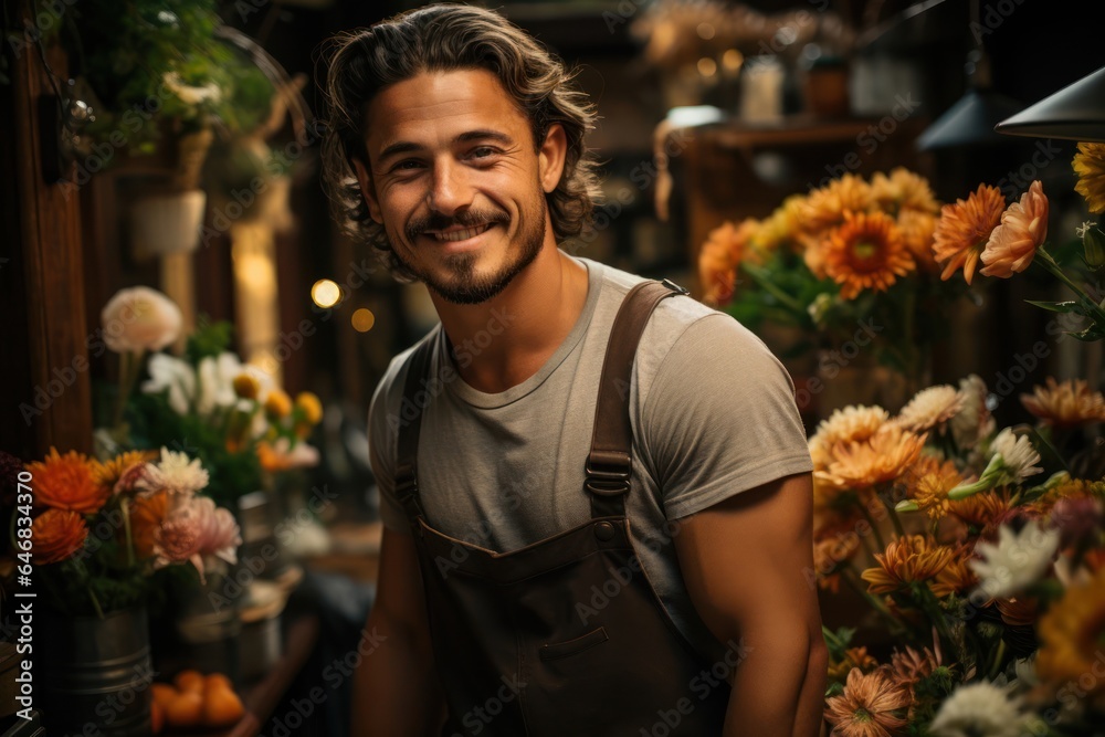 Caucasian Male Florist Backdrop Handsome Generative AI
