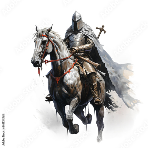 A knight riding a horse with a hammer on his back