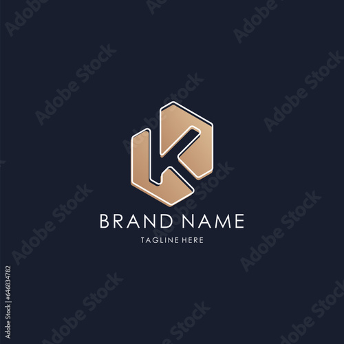letter K logo simple monogram initial creative lines hexagon design luxury golden style