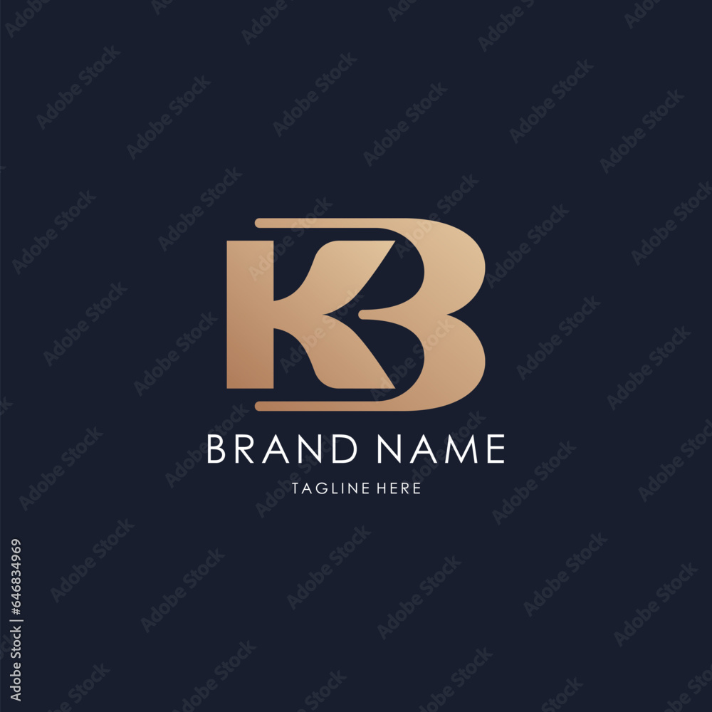 letter K B logo simple monogram initial creative lines ldesign luxury golden style