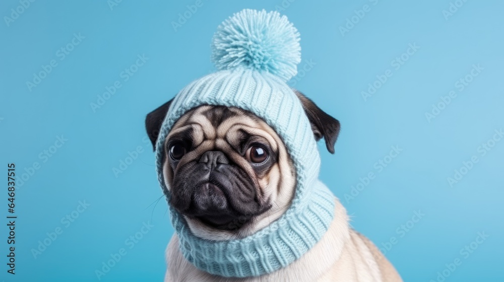 Pug dog in a hat.