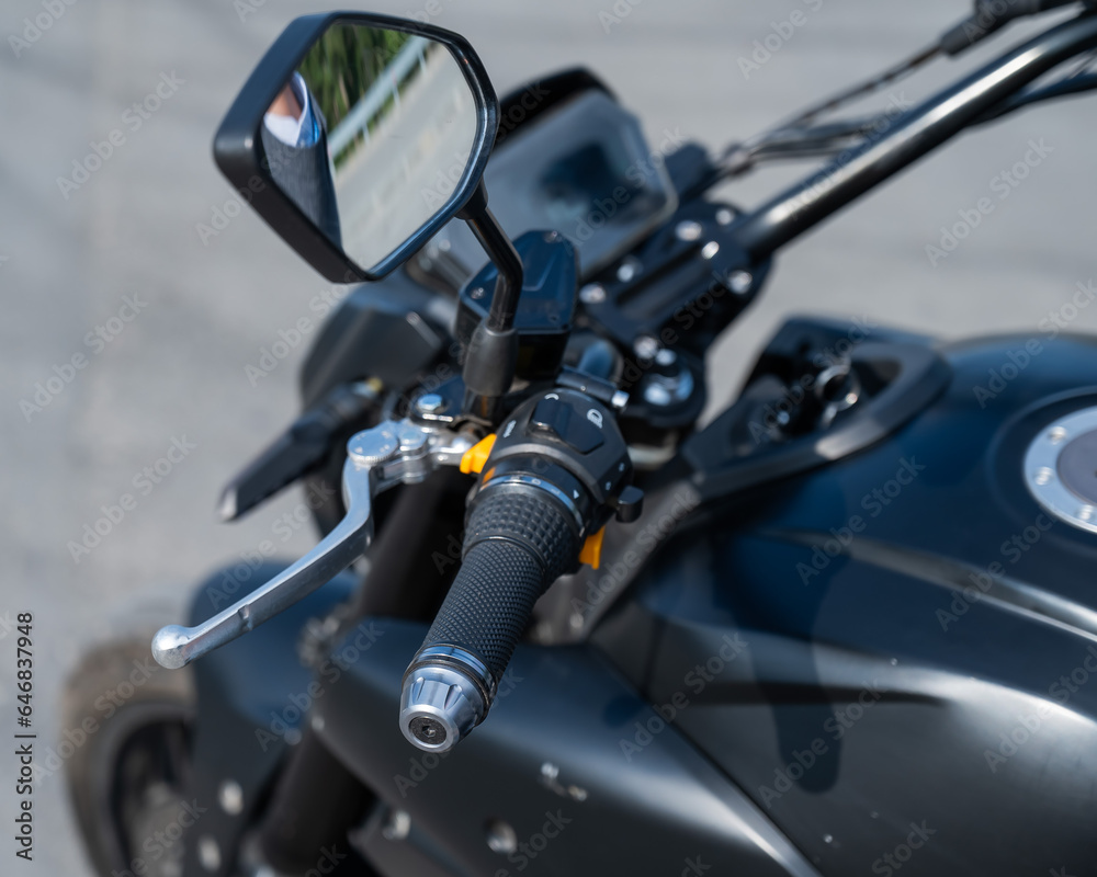 Dashboard of a parked electric motorcycle. Dashboard of a parked electric motorcycle.
