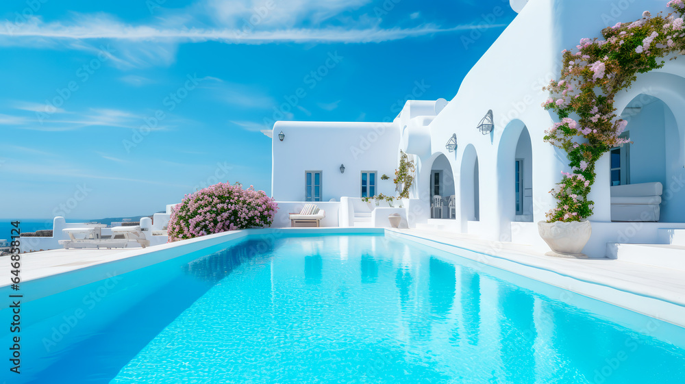 Mediterrane Villa mit Pool. Generiert mit KI